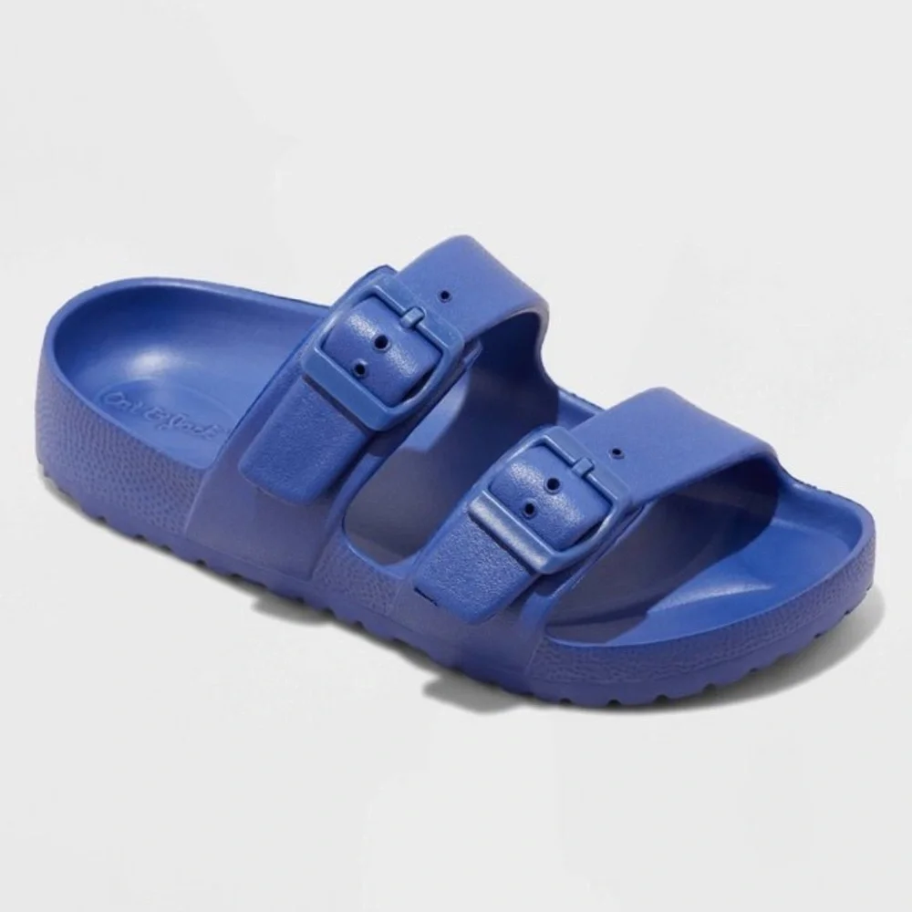 Cat & Jack Blue EVA Sandals – Double Buckle Slides (Girls Size 3)